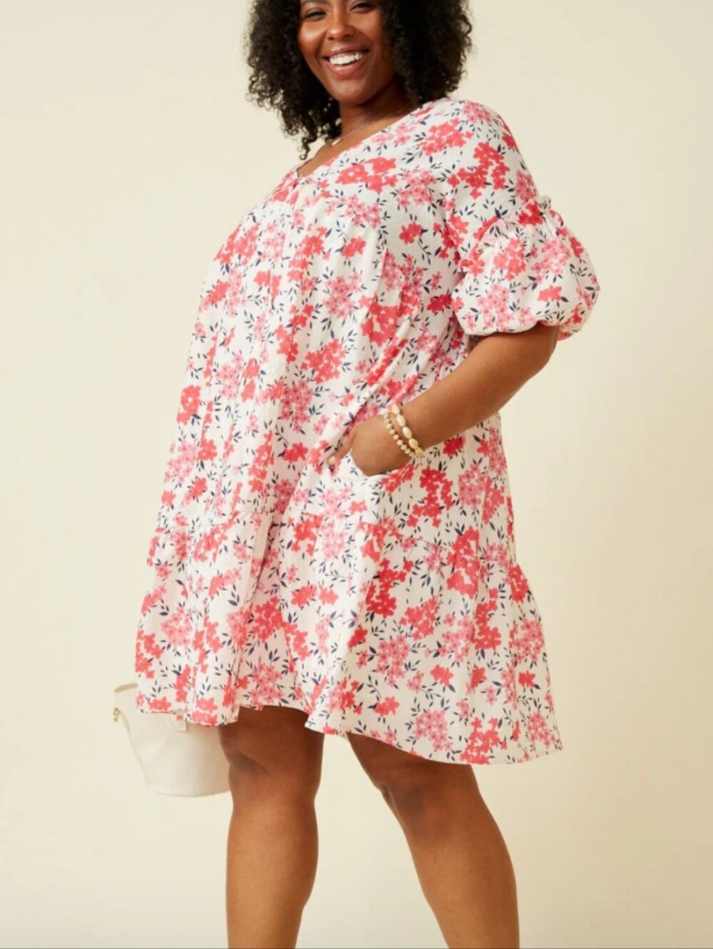 Hayden 2X Plus Floral Textured Mini Dress Cottage Euro Summer Puff Sleeve Boho